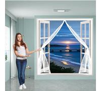 Mosquitera Corredera 90 x 95 cm Cierre Automático, sin Taladrar, Antimosquitos, Fácil Instalación, Ventana Mosquitera para Gatos para Puerta Corredera, Puerta de Salón, Blanco