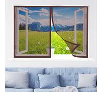 Mosquitera Cortina Magnetica, 140 x 200 cm Mosquitera Para La Ventana, Fácil de Ensamblar Autoadhesivo para Ventanas Balcón Patio, Marrón