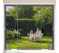 Mosquitera Cortina Puerta Doble Magnetica 185x265cm Instalación sencilla sin herramientas ni perforaciones en la puerta para entradas anchas de villas, chalets y casas de campo Gris