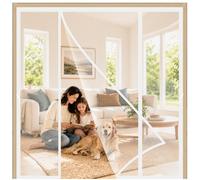 Mosquitera Cortina Puerta Doble Magnetica Blanco 210x235cm Instalación sin taladrar con cinta adhesiva de alta resistencia, lista en minutos para Solución elegante para separar ambientes interiores