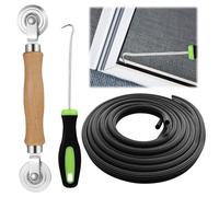 Mosquitera de Ventanas para Rodillo Herramienta, Rodillo Giratorio de Presión Doble Rueda de Herramientas y 15 Metros Cordón de Goma Gancho de Tira de Goma Accesorios para Las Mosquiteras de Ventana