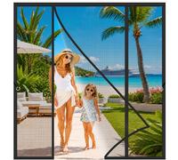 Mosquitera Imanes Magnetica Puerta Doble 120x200cm Ideal para puertas grandes con instalación sin perforaciones para Hogar, Terraza y Balcón de Gran Apertura Negro
