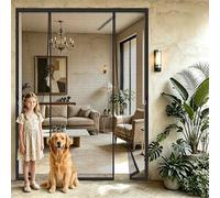 Mosquitera Imanes Magnetica Puerta Doble 150x200cm Apertura central ideal para puertas dobles y grandes accesos al patio para Niños y Mascotas (Paso Fácil Seguro) Negro