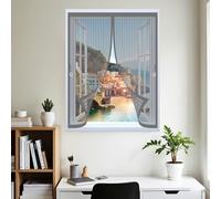 Mosquitera Magnética 105 x 105 cm Cierre Automático de Arriba a Abajo, Mantiene El Aire Fresco Dentro y Los Bichos Fuera Cortina Mosquiteras para Todas Las Ventana, Gris