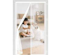 Mosquitera Magnética 105 x 215 cm Cierre Automático con Imanes y Pesos, Taladrar Fácil de Instalar Mantiene Cortina Mosquitera Puerta Exterior para Balcón, Cocina, Blanco