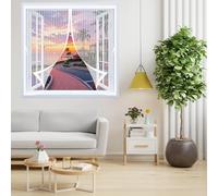Mosquitera Magnetica 110 x 130 cm Cierre Automático de Arriba a Abajo, Mantiene El Aire Fresco Dentro y Los Bichos Fuera Cortinas Mosquiteras para Todas Las Ventana, Blanco