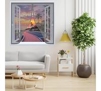 Mosquitera Magnetica 132 x 114 cm Cierre Automático de Arriba a Abajo, Mantiene El Aire Fresco Dentro y Los Bichos Fuera Cortinas Mosquiteras para Todas Las Ventana, Gris