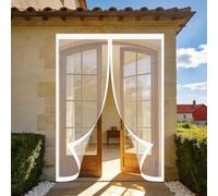 Mosquitera Magnetica 137 x 110 cm Junta Magnética de Arriba a Abajo, sin Taladrar, Transpirables, Resistente Al Viento Puerta Mosquitera para Puerta Exterior, Blanco