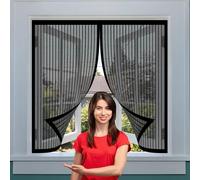 Mosquitera Magnetica 139 x 122 cm Junta Magnética de Arriba a Abajo, sin Taladrar, Transpirables Cortinas Antimoscas Puerta Exterior para Dormitorio Sala de Puerta, Negro