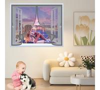 Mosquitera Magnetica 140 x 165 cm Cierre Automático, Automáticamente y Mantiene El Aire Fresco, La Cortina Magnética Es Ideal Cortina Mosquiteras para Todas Las Ventana, Gris