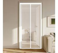 Mosquitera Magnética 147 x 250 cm Cierre Automático con Imanes y Pesos, Taladrar Fácil de Instalar Mantiene Cortinas Antimoscas Puerta Exterior con Iman para Dormitorio, Blanco