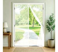 Mosquitera Magnética 147 x 256 cm Cierre Automático con Imanes y Pesos, Taladrar Fácil de Instalar Mantiene Cortinas Antimosquitos para Exteriores Proteger a su Familia, Blanco