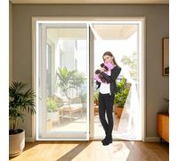 Mosquitera Magnética 75 x 110 cm Mantiene El Aire Fresco Dentro y Los Bichos Fuera, Cinta Mágica, Imanes Cierre Automático, Cortina Mosquitera Puerta Exterior para Balcón/Patio, Blanco