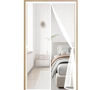 Mosquitera Magnética 76 x 167 cm Cierre Automático con Imanes y Pesos, Taladrar Fácil de Instalar Mantiene Cortina Mosquiteras para Puerta Exterior para Dormitorio, Blanco