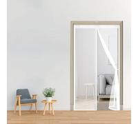 Mosquitera Magnética 79 x 282 cm Cierre Automático con Imanes y Pesos, Taladrar Fácil de Instalar Mantiene, Cortina Magnética Puerta Doble para Todos Tamaños Puertas, Blanco