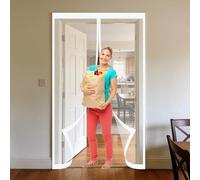 Mosquitera Magnetica 90 x 140 cm Junta Magnética de Arriba a Abajo, sin Taladrar, Transpirables, Resistente Al Viento Cortinas Antimosquitos para Puerta Exterior, Blanco