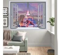 Mosquitera Magnética 91 x 106 cm Cierre Automático de Arriba a Abajo, Mantiene El Aire Fresco Dentro y Los Bichos Fuera Ventana de Malla Magnética para Todas Las Ventana, Gris