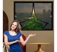 Mosquitera Magnética 95 x 61 cm Malla Super Fina, Cierre Automático Cortinas Mosquiteras Fácil Instalación sin Taladrar para Terraza, Patio, Ventana, Door, Negro