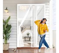 Mosquitera Magnética para Puerta 140 x 170 cm sin Taladrar, Fácil de Instalar, Cierre Automático Cortina Magnética para Puerta Exterior de Balcón Patio, Blanco