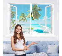 Mosquitera Magnética para Ventana, 140 x 120 cm Cortinas Magneticas con Cierre Automático, Instalar Sin Taladrar para Marco de Ventanas, Blanco