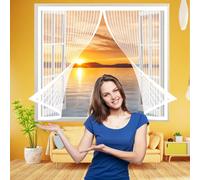Mosquitera Magnética Ventana Cortina 160 x 106 cm, Mosquitera Autoadhesiva Protección Contra Mosquitos y Moscas para Ventanas Balcón Patio, Blanco