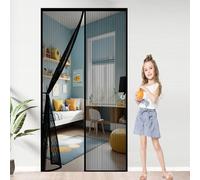 Mosquitera para Puerta 110 x 210 cm Cierre Automático Cortina Mosquitera Puerta Exterior Fácil Instalación sin Taladrar para Balcón Salón Dormitorio de Patio, Negro
