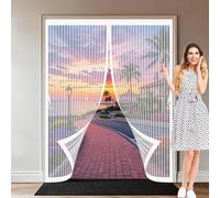 Mosquitera para Puerta 135 x 140 cm Cierre Automático, Automáticamente y Mantiene El Aire Fresco, La Cortina Magnética Es Ideal Fly Curtains for Door para Sala de Estar, Patio, Blanco