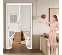 Mosquitera para Puerta 206 x 202 cm Cierre Automático, Automáticamente y Mantiene El Aire Fresco, La Cortina Magnética Es Ideal Puerta de Malla Magnética para Sala de Estar, Patio, Blanco