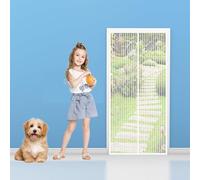 Mosquitera para Puerta 60 x 180 cm Cierre Automático Cortina Mosquitera Puerta Exterior Fácil Instalación sin Taladrar para Balcón Salón Dormitorio de Patio, Blanco