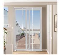 Mosquitera para Puerta Doble, 140x200cm Blanca Apertura Lateral Puerta Corredera Cortina de malla, junta magnética de arriba a abajo, Cierre Automático, Mantiene el aire Fresco en el Interior