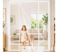 Mosquitera para Puerta Doble 205x250cm Instalación sin taladrar con cinta adhesiva de alta resistencia, lista en minutos para Solución elegante separar ambientes interiores y exteriores Blanco