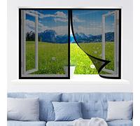 Mosquitera para Ventana, 100 x 105 cm Cortina de Ventana para Prevenir Mosquitos y Insectos, Instalar Sin Taladrar para Ventanas Balcón Patio, Negro