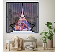 Mosquitera para Ventana 100 x 145 cm Cierre Automático, Automáticamente y Mantiene El Aire Fresco, La Cortina Magnética Es Ideal Cortina de Malla para Todas Las Ventana, Negro