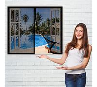 Mosquitera para Ventana 115 x 130 cm Mosquitera Puerta Magnetica Instalar Sin Taladrar para Ventanas Balcón Patio, Negro