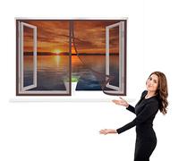 Mosquitera para ventanas, 115 x 110 cm Mosquitera Puerta Magnetica, Fácil de Ensamblar Autoadhesivo para Todas Las Ventanas Interiores y Exteriores, Marrón
