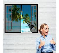 Mosquitera para ventanas 135 x 140 cm protección de Insectos Mosca Cortina Instalar Sin Taladrar para Marco de Ventanas, Negro