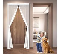 Mosquitera Puerta 100 x 198 cm Transpirables Antimosquitos, Sin Taladros, Magnético Automático, Con Velcra, Anti-Insectos Cortina Mosquitera para Ventanas y Balcón, Blanco