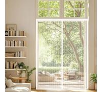 Mosquitera Puerta 100 x 205 cm Cierre Automático con Imanes y Pesos, Taladrar Fácil de Instalar Mantiene Cortina Magnética Puerta Doble Proteger a su Familia, Blanco