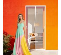 Mosquitera Puerta 103 x 241 cm Cierre Automático, Instalación sin Taladrar Cortina Magnética Mantiene El Aire Fresco para Puertas de Balcón O Terraza, Blanco