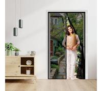 Mosquitera Puerta 113 x 252 cm Cierre Automático con Imanes y Pesos, Taladrar Fácil de Instalar Mantiene Cortina Magnética para Puertas para Todos Tamaños Puertas, Negro