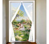 Mosquitera Puerta 130 x 175 cm Cortinas para Puertas Exteriores Cierre Magnético de Arriba a Abajo, Automáticamente, Mantiene El Aire Fresco, para Patio Balcón, Blanco
