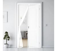Mosquitera Puerta 132 x 208 cm Cierre Automático con Imanes y Pesos, Taladrar Fácil de Instalar Mantiene, Mosquitera Cortina Puerta Magnetica para Dormitorio, Blanco