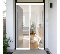 Mosquitera Puerta 180 x 200 cm Junta Magnética de Arriba a Abajo, sin Taladrar, Transpirables, Resistente Al Viento Cortina Mosquitera Puerta Exterior para Exterior, Blanco