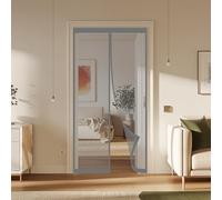 Mosquitera Puerta 60 x 180 cm Junta Magnética de Arriba a Abajo, sin Taladrar, Transpirables, Resistente Al Viento Puerta de Malla Cortina para Corredera, Gris