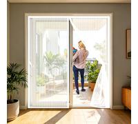 Mosquitera Puerta 65 x 185 cm Mantiene El Aire Fresco Dentro y Los Bichos Fuera, Cinta Mágica, Imanes Cierre Automático, Mosquitera Porte Magnética para Balcón/Patio, Blanco