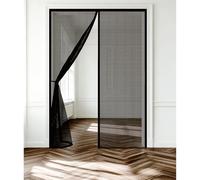 Mosquitera Puerta 77 x 247 cm Cierre Automático con Imanes y Pesos, Taladrar Fácil de Instalar Mantiene Cortina Mosquitera Magnética para Balcón, Cocina, Negro