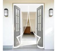Mosquitera Puerta 90 x 140 cm Junta Magnética de Arriba a Abajo, sin Taladrar, Transpirables, Resistente Al Viento Mosquitera Reversible para Puerta Corredera, Blanco
