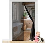 Mosquitera Puerta 92 x 173 cm Cierre Automático con Imanes y Pesos, Taladrar Fácil de Instalar Mantiene Rede Mosquito Porta Magnética para Todos Tamaños Puertas, Negro