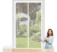 Mosquitera Puerta 99 x 220 cm Cierre Automático con Imanes y Pesos, Taladrar Fácil de Instalar Mantiene Ensanchada y Engrosada Cortina Mosquitera para Balcón, Cocina, Blanco