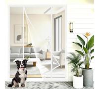 Mosquitera Puerta Corredera Doble Magnetica 150x225cm Imanes potentes que cierran la cortina automáticamente al soltarla para grandes aberturas de lavaderos, garajes y talleres Blanco